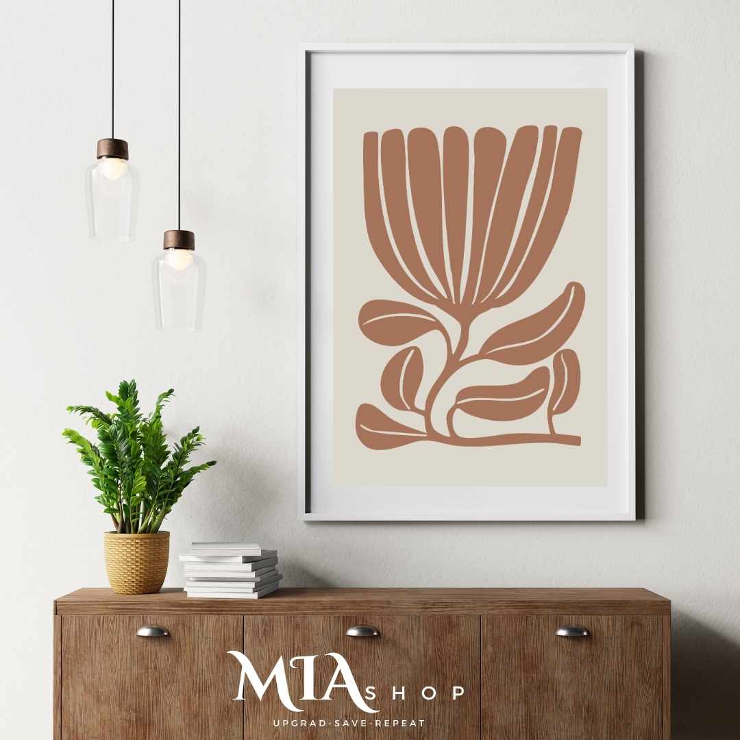 Botanical Abstract Wall Art, Free Download, Earthy Colors, Neutral Minimalist Canvas Burnt Orange |00012