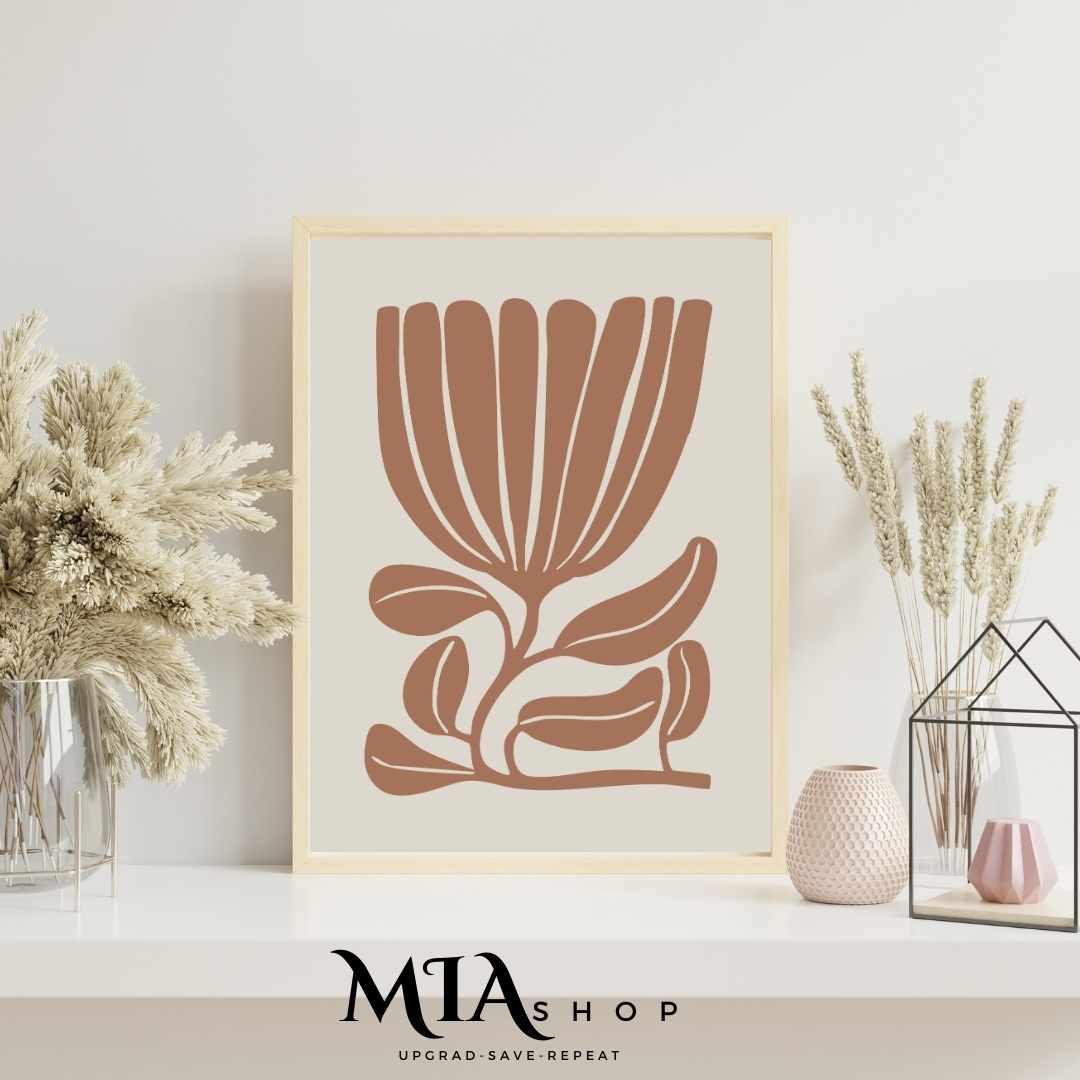 Botanical Abstract Wall Art, Free Download, Earthy Colors, Neutral Minimalist Canvas Burnt Orange |00012