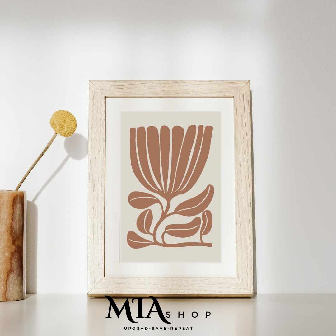 Botanical Abstract Wall Art, Free Download, Earthy Colors, Neutral Minimalist Canvas Burnt Orange |00012