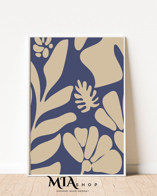 Modern Abstract Botanical Wall Art Prints – Blue & Beige Tones - Digital Download  | 00018