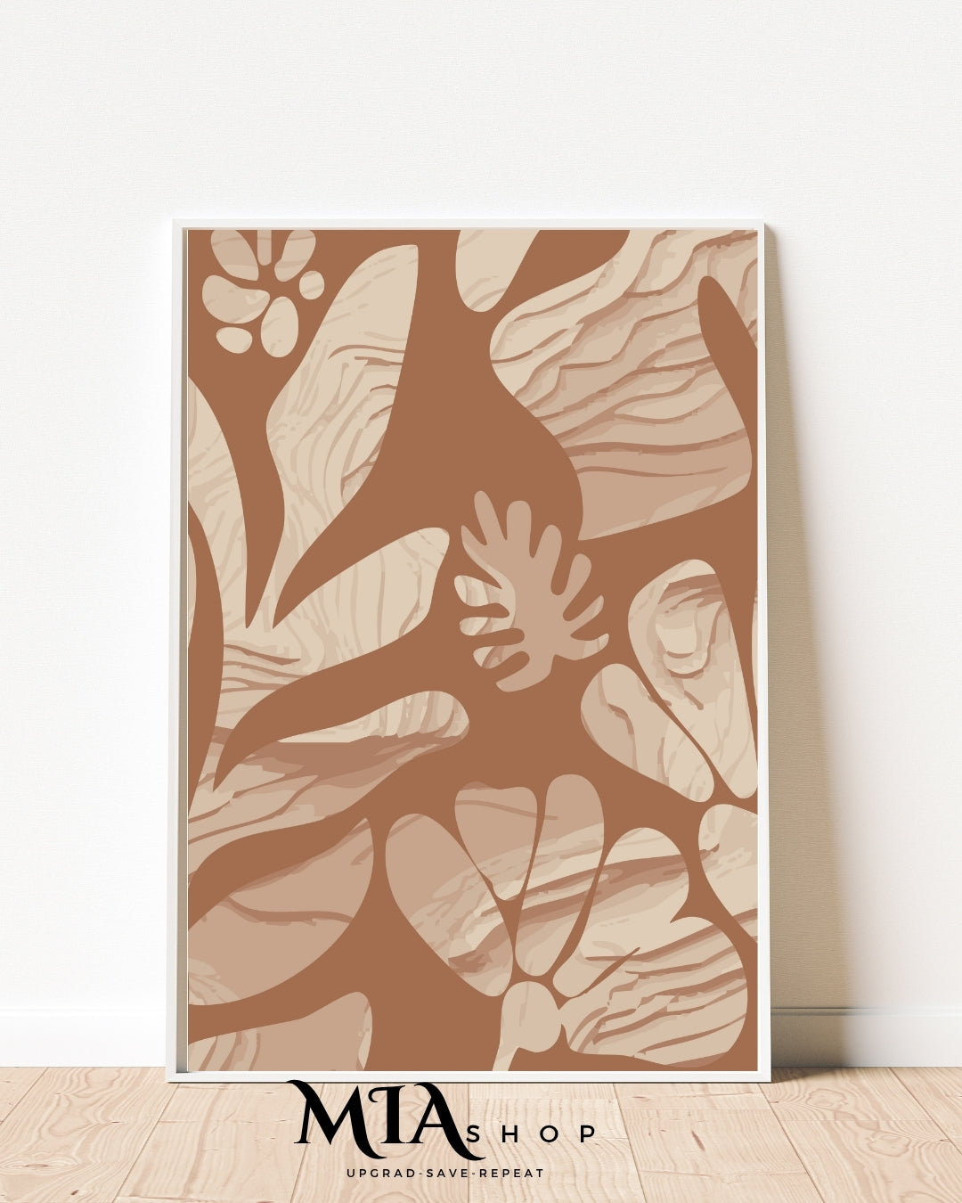 Decoración de pared botánica de gran tamaño, tonos naranja y beige texturizados. Arte de pared inspirado en la naturaleza. Descarga digital. 00017