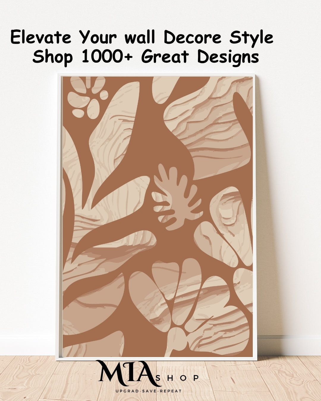 Decoración de pared botánica de gran tamaño, tonos naranja y beige texturizados. Arte de pared inspirado en la naturaleza. Descarga digital. 00017