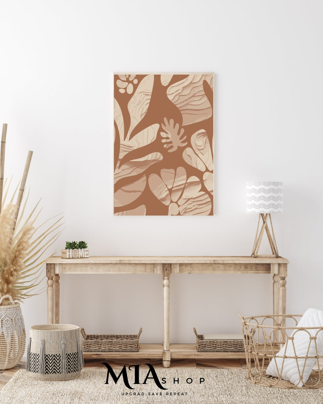 Decoración de pared botánica de gran tamaño, tonos naranja y beige texturizados. Arte de pared inspirado en la naturaleza. Descarga digital. 00017