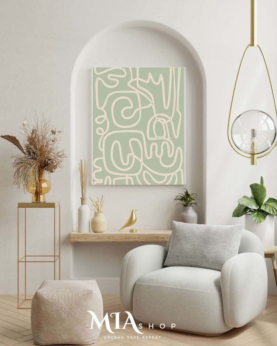Living Room Wall Art,Modern, Abstract, Sage Green & Warm Sand Colors,Wall Art Prints | 00008