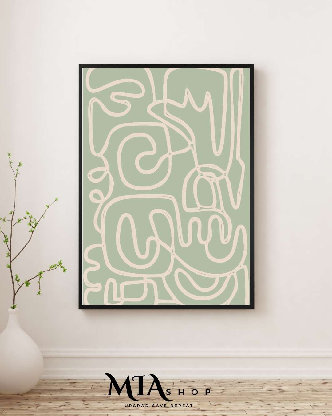 Living Room Wall Art,Modern, Abstract, Sage Green & Warm Sand Colors,Wall Art Prints | 00008