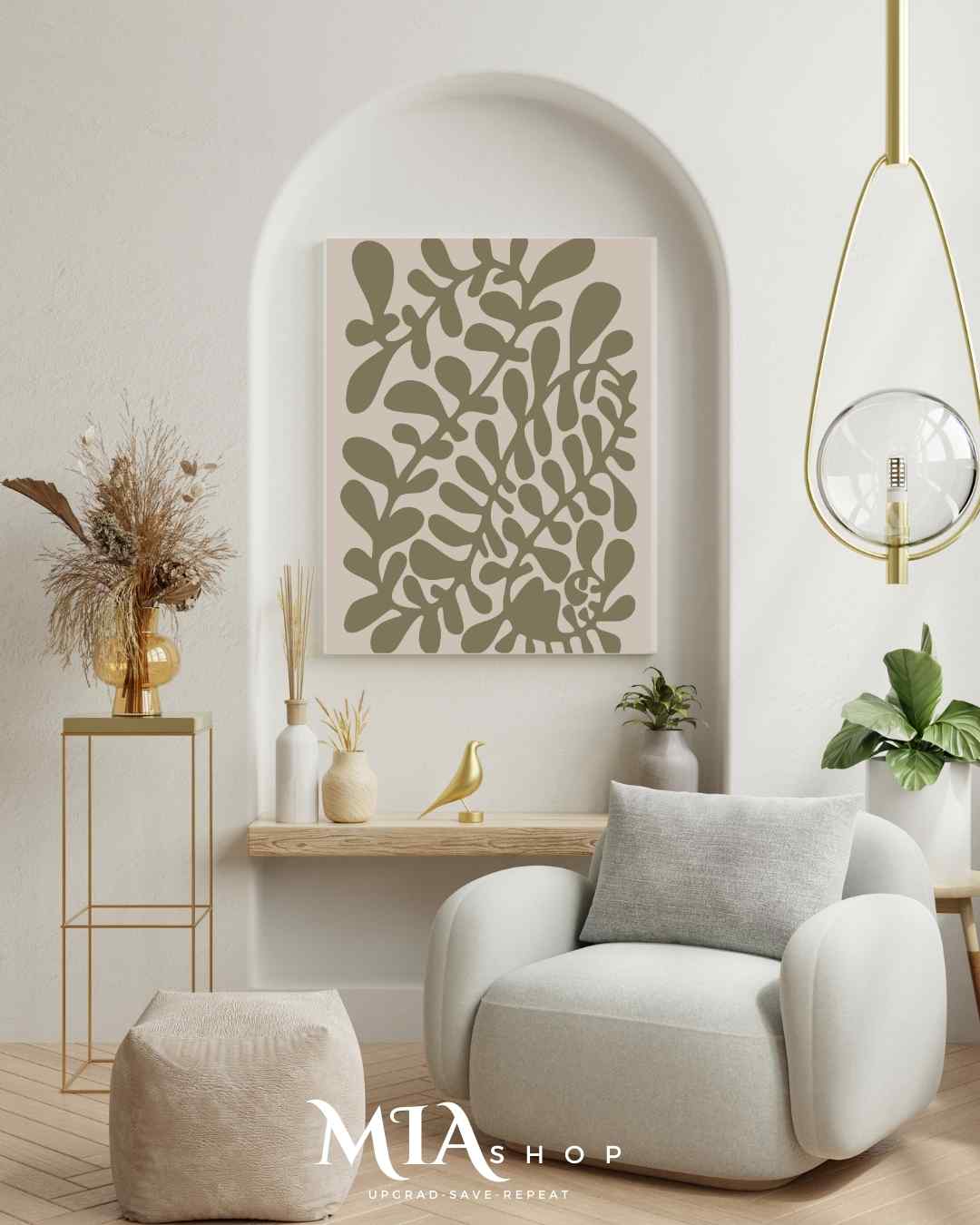 Minimalist wall art, Canvas prints, Botanical wall Decor, Sage Green, wall art for living room  | 00004
