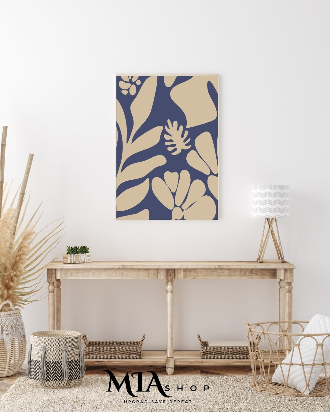 Modern Abstract Botanical Wall Art Prints – Blue & Beige Tones - Digital Download  | 00018