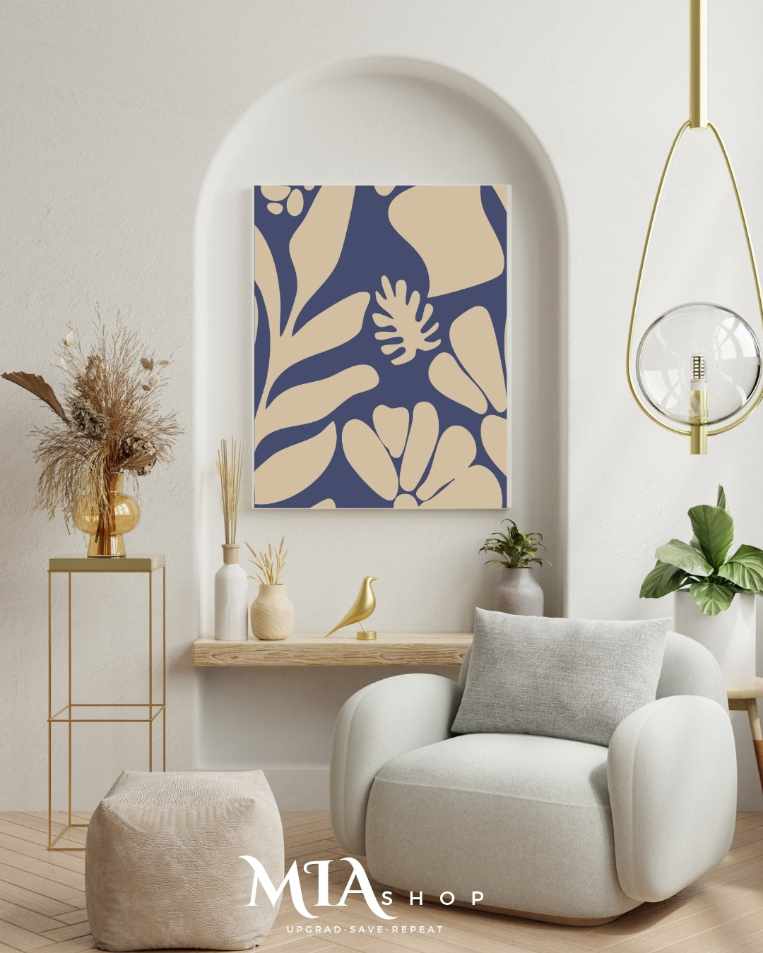 Modern Abstract Botanical Wall Art Prints – Blue & Beige Tones - Digital Download  | 00018