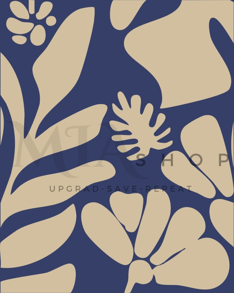 Modern Abstract Botanical Wall Art Prints – Blue & Beige Tones - Digital Download  | 00018