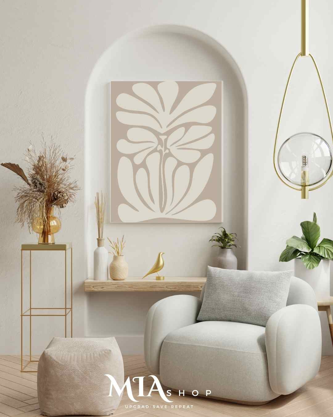 Modern Neutral Wall Art, Light Aesthetic Art, Canvas print, Botanical wall Decor  | 00003