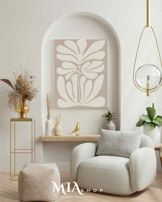 Modern Neutral Wall Art, Light Aesthetic Art, Canvas print, Botanical wall Decor  | 00003