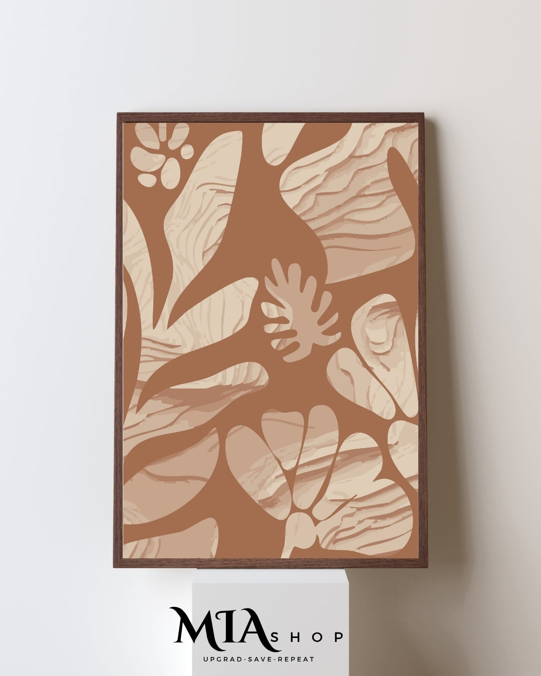 Decoración de pared botánica de gran tamaño, tonos naranja y beige texturizados. Arte de pared inspirado en la naturaleza. Descarga digital. 00017