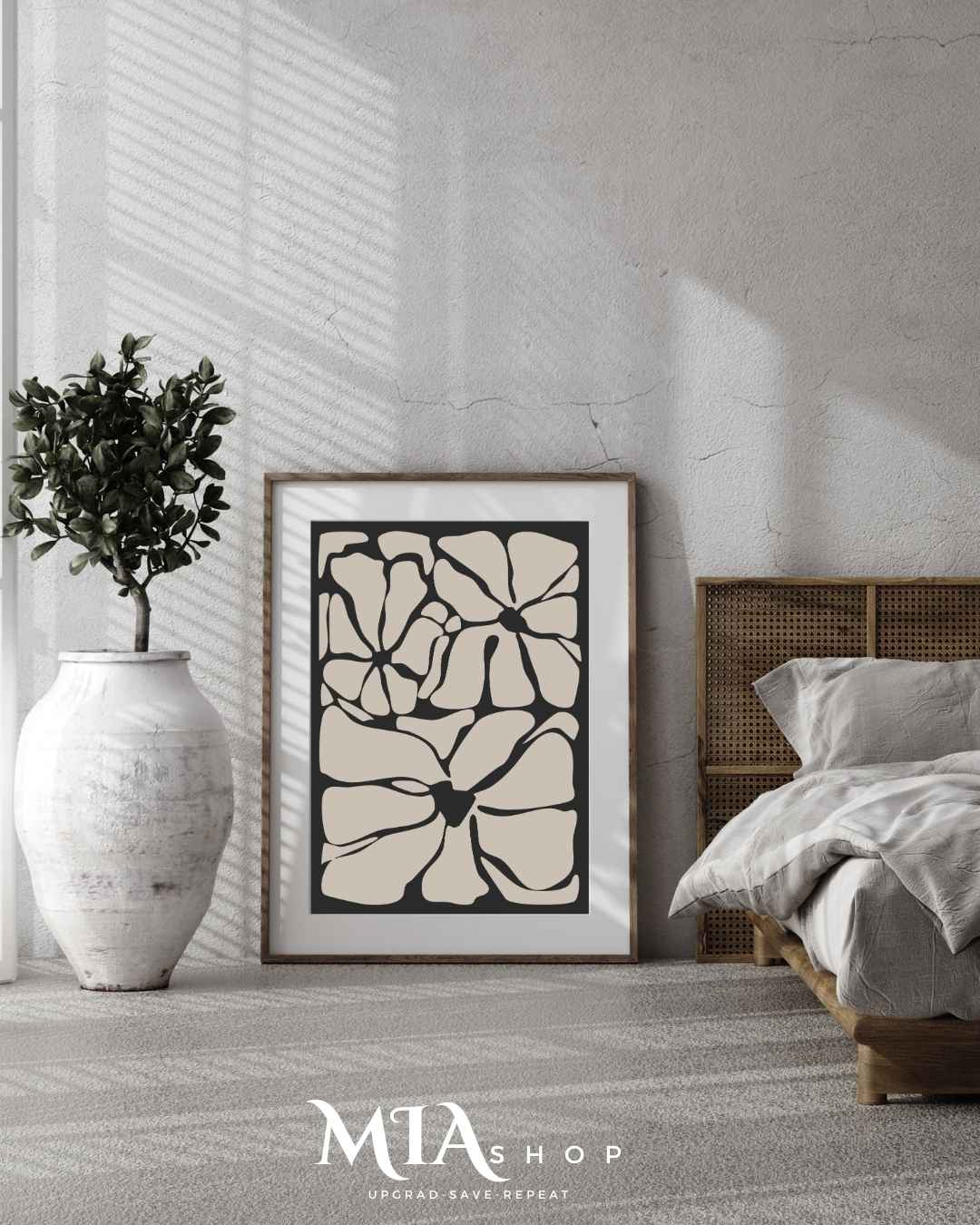Oversized Botanical wall Decor, Black & Beige Statement Piece, Nature-Inspired wall art, Canvas prints| 00005