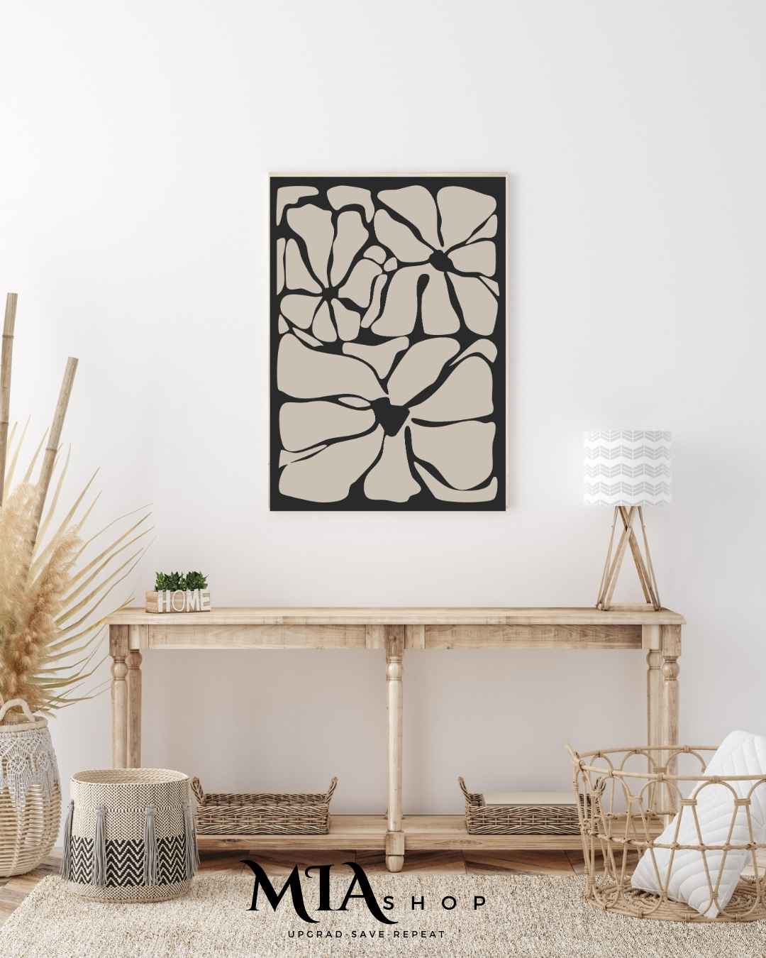 Oversized Botanical wall Decor, Black & Beige Statement Piece, Nature-Inspired wall art, Canvas prints| 00005