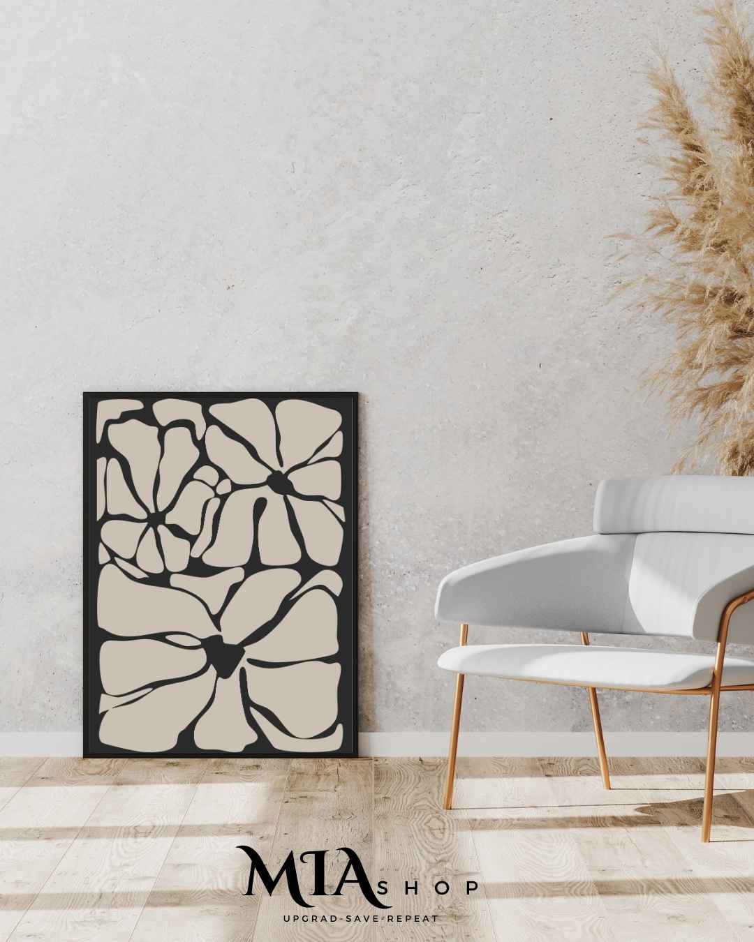 Oversized Botanical wall Decor, Black & Beige Statement Piece, Nature-Inspired wall art, Canvas prints| 00005