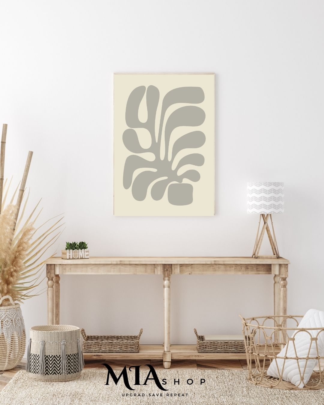 Premium Botanical Wall Art, Abstract, Modern, Gray and Beige Colors, Living Room Wall Art | 00009