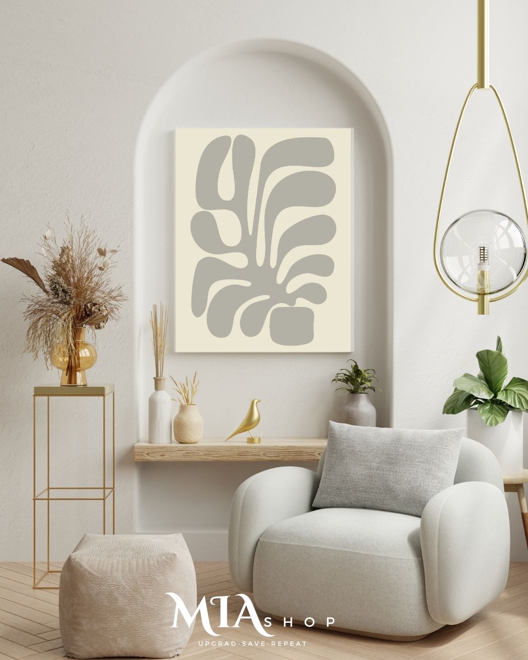 Premium Botanical Wall Art, Abstract, Modern, Gray and Beige Colors, Living Room Wall Art | 00009