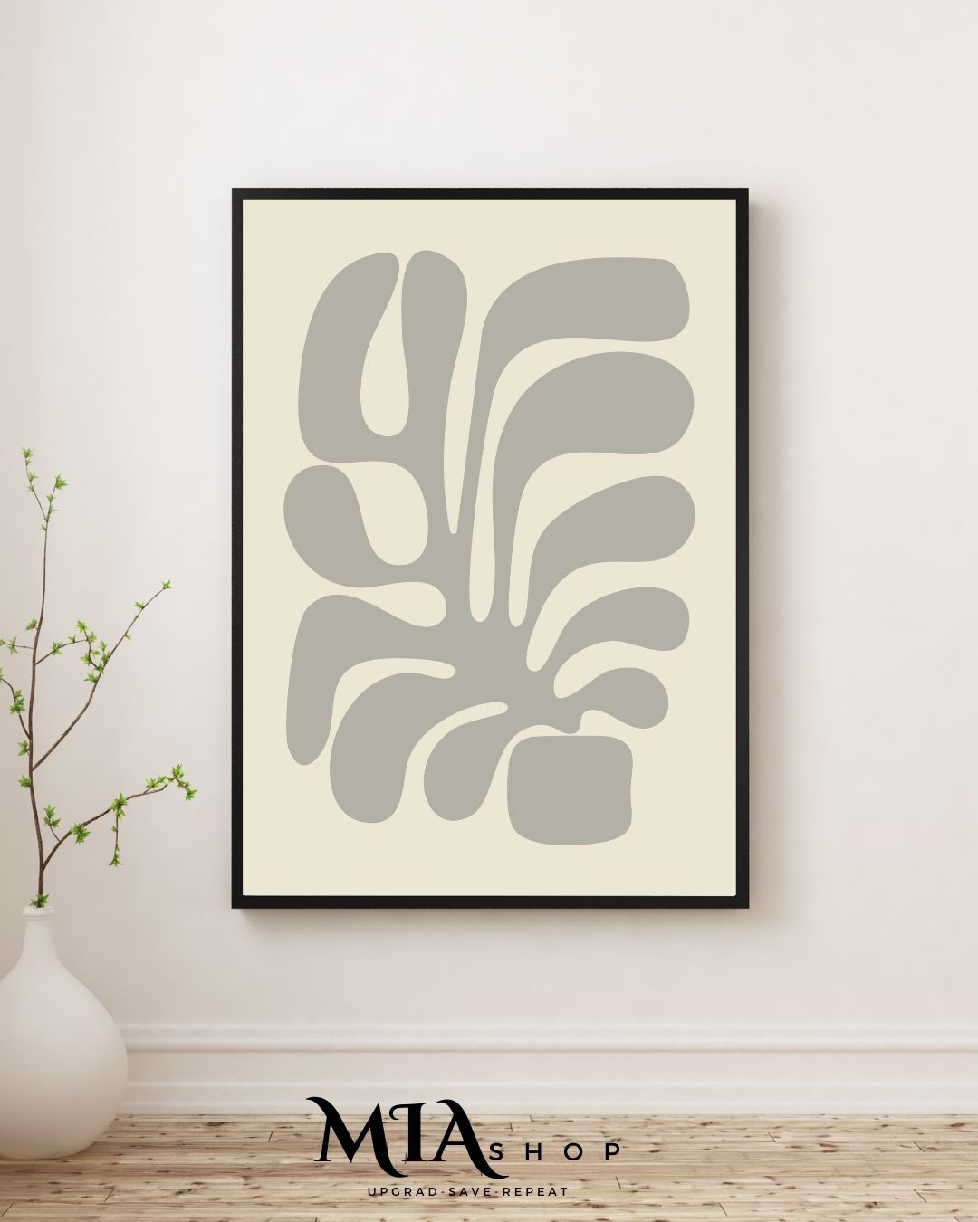 Premium Botanical Wall Art, Abstract, Modern, Gray and Beige Colors, Living Room Wall Art | 00009