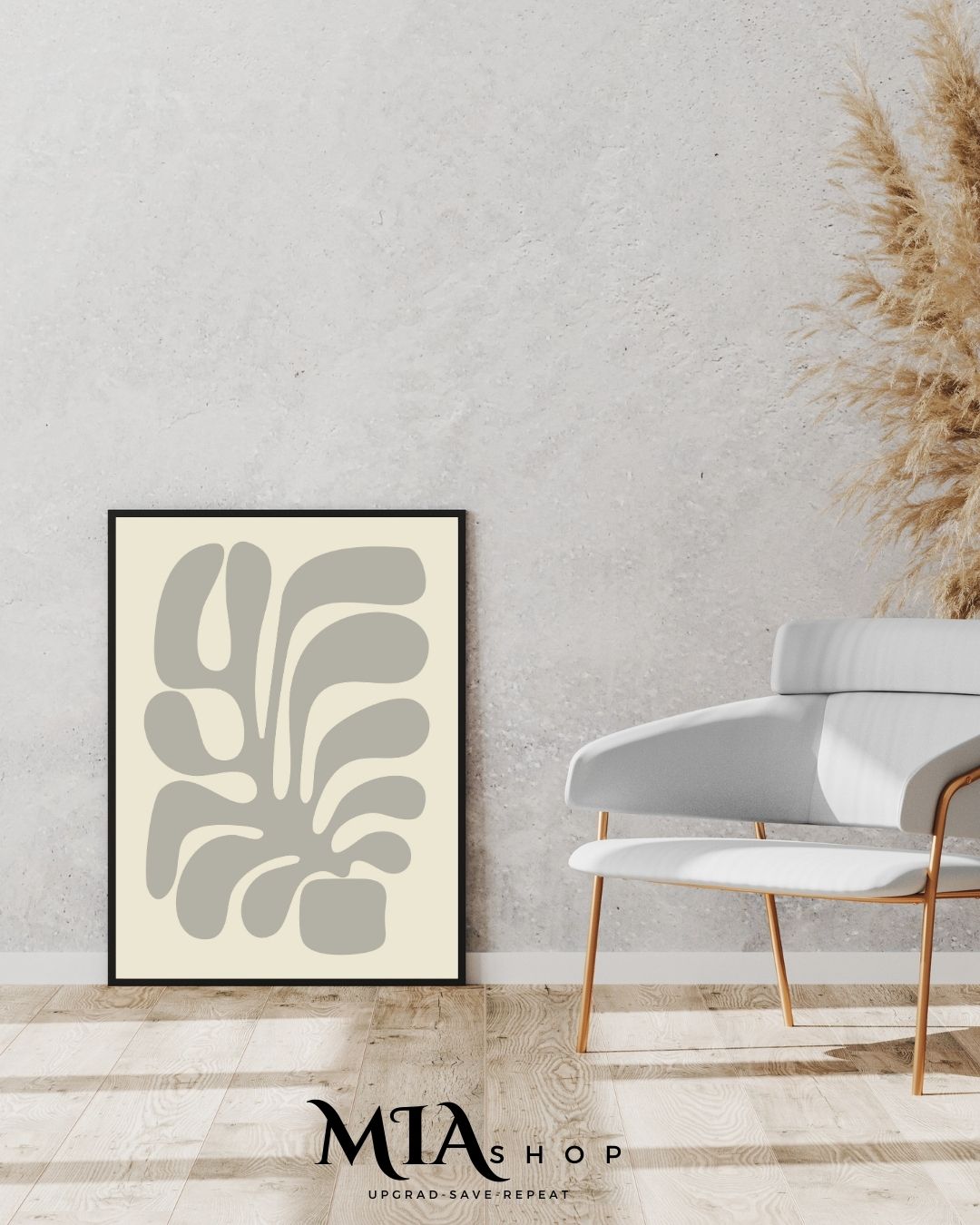 Premium Botanical Wall Art, Abstract, Modern, Gray and Beige Colors, Living Room Wall Art | 00009