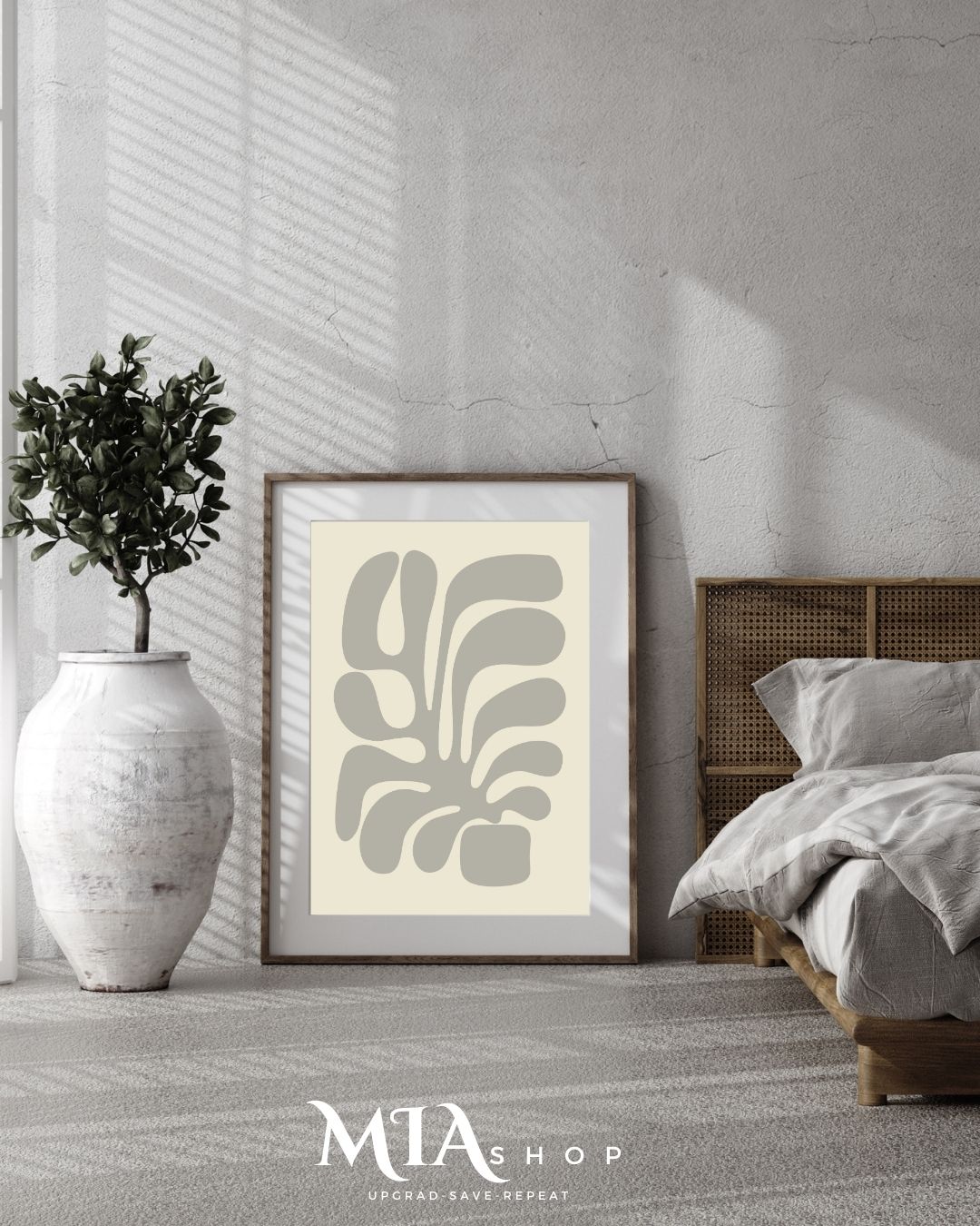 Premium Botanical Wall Art, Abstract, Modern, Gray and Beige Colors, Living Room Wall Art | 00009