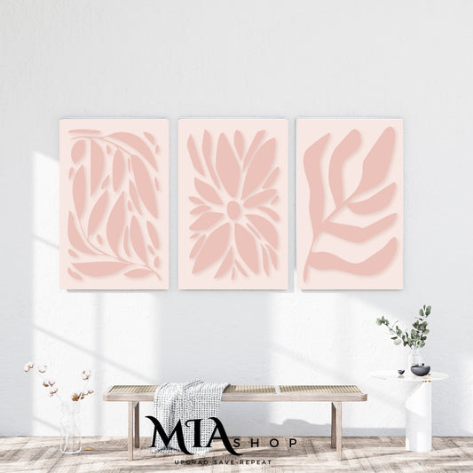 Set of 3 Botanical Boho Wall Art Prints – Blush Pink & Neutral Tones - Digital Download  | 00016