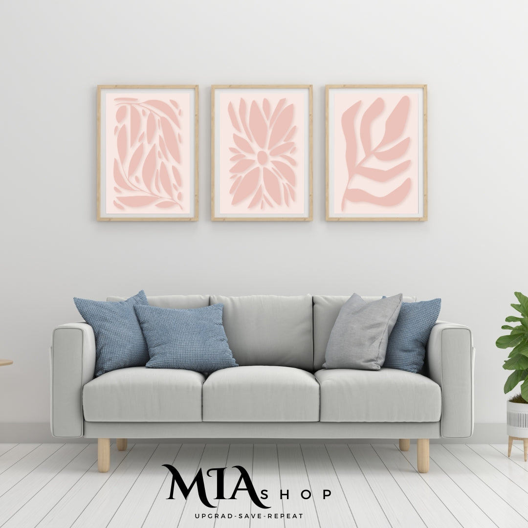 Set of 3 Botanical Boho Wall Art Prints – Blush Pink & Neutral Tones - Digital Download  | 00016
