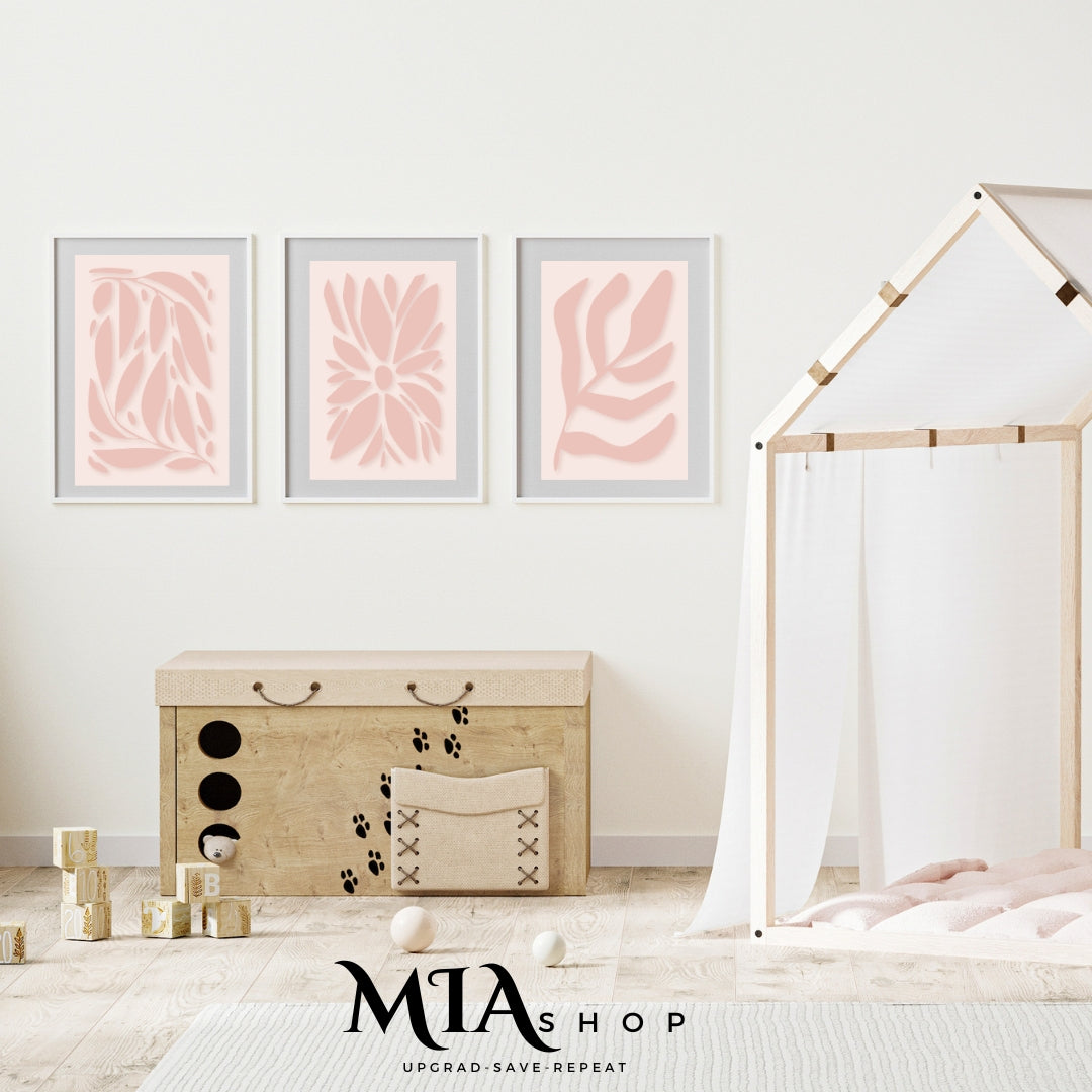 Set of 3 Botanical Boho Wall Art Prints – Blush Pink & Neutral Tones - Digital Download  | 00016