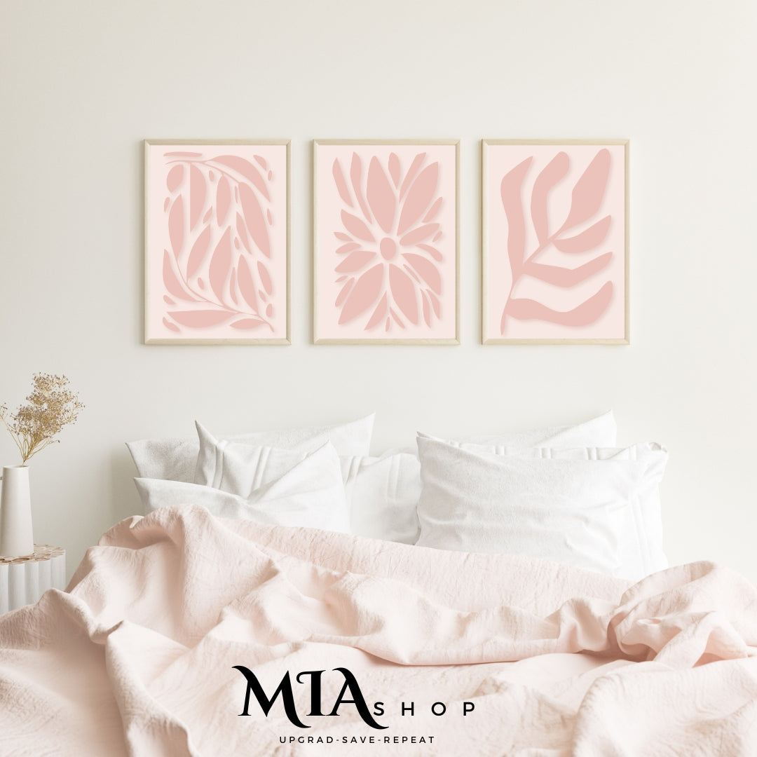 Set of 3 Botanical Boho Wall Art Prints – Blush Pink & Neutral Tones - Digital Download  | 00016