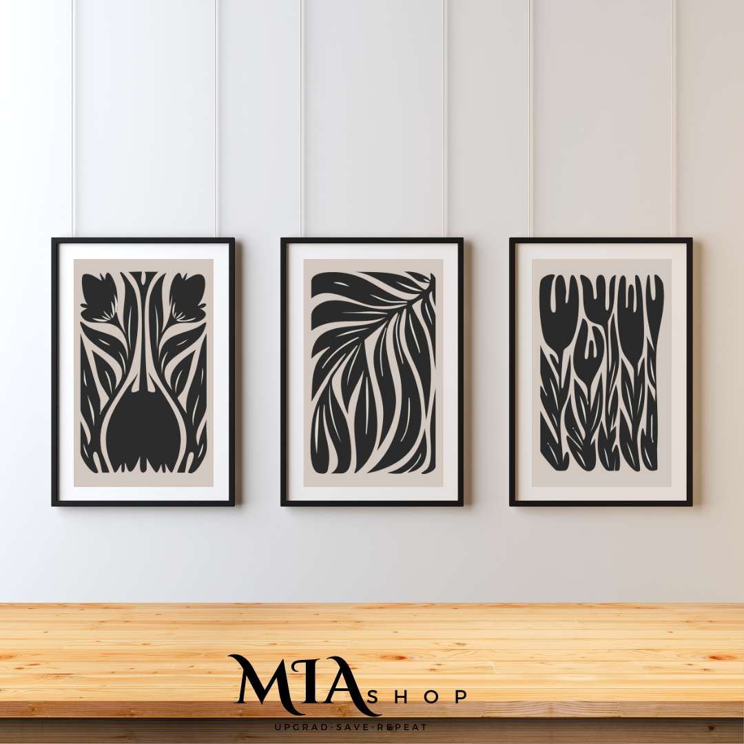 Wall Art,Modern Moody Set of 3 Wall Art Prints , Black and beige, wall art for living room  | 00007